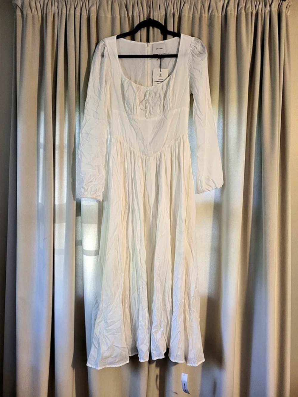 Reformation Elly Dress Long Sleeve Midi White Size 2 NWT